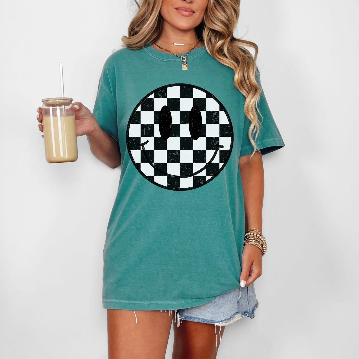 CHECKER SMILEY SHIRT OR SWEATSHIRT