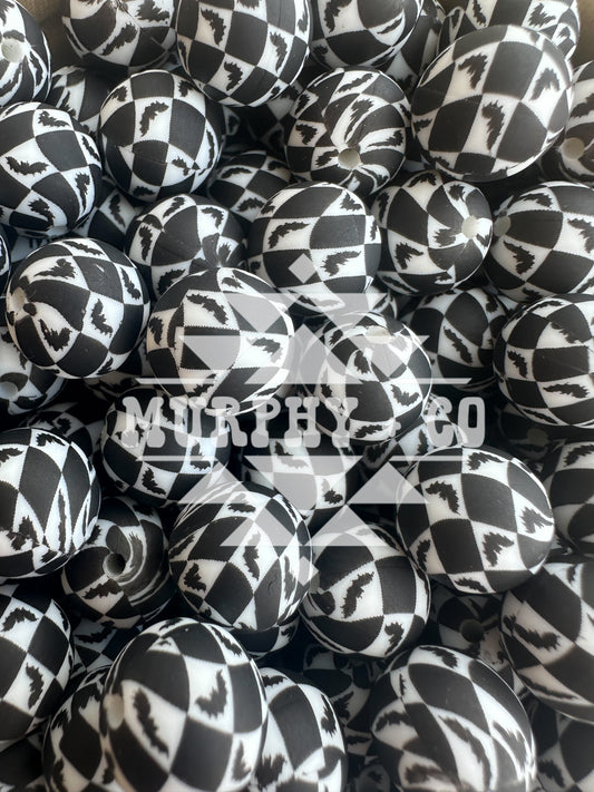 15MM CUSTOM BAT CHECKER PRINT BEADS