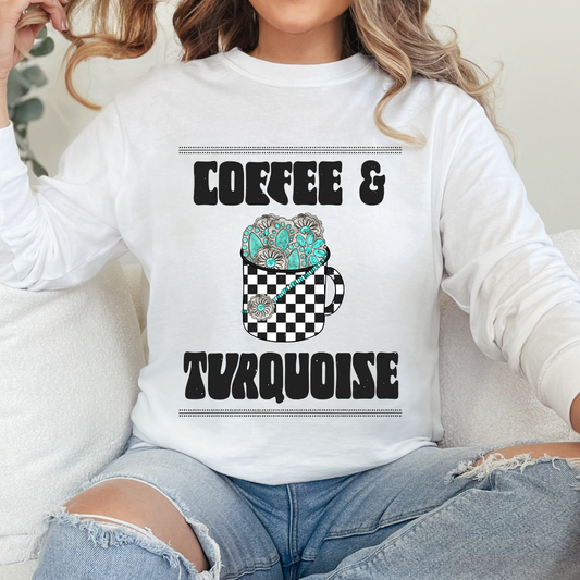 COFFEE + TURQUOISE SHIRT OR SWEATSHIRT