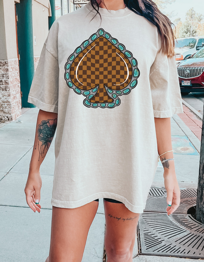 TAN + TURQUOISE SPADE SHIRT OR SWEATSHIRT