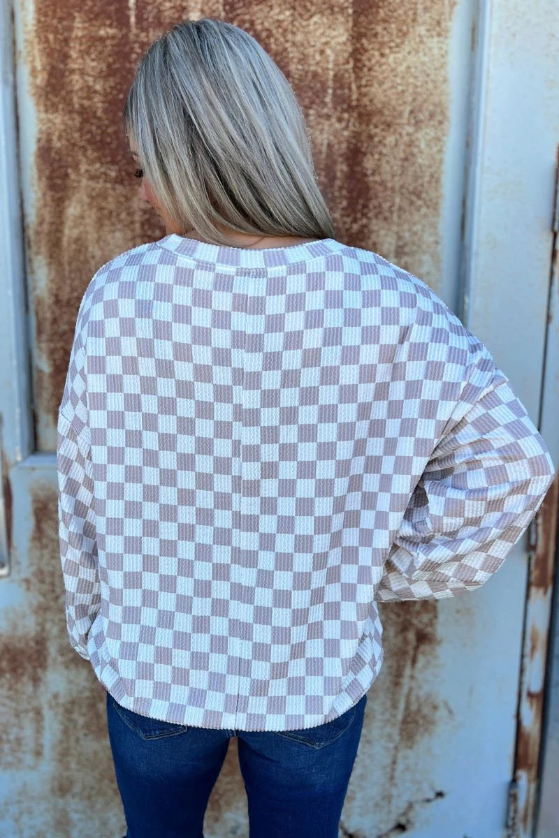 TAN CHECKER SWEATER