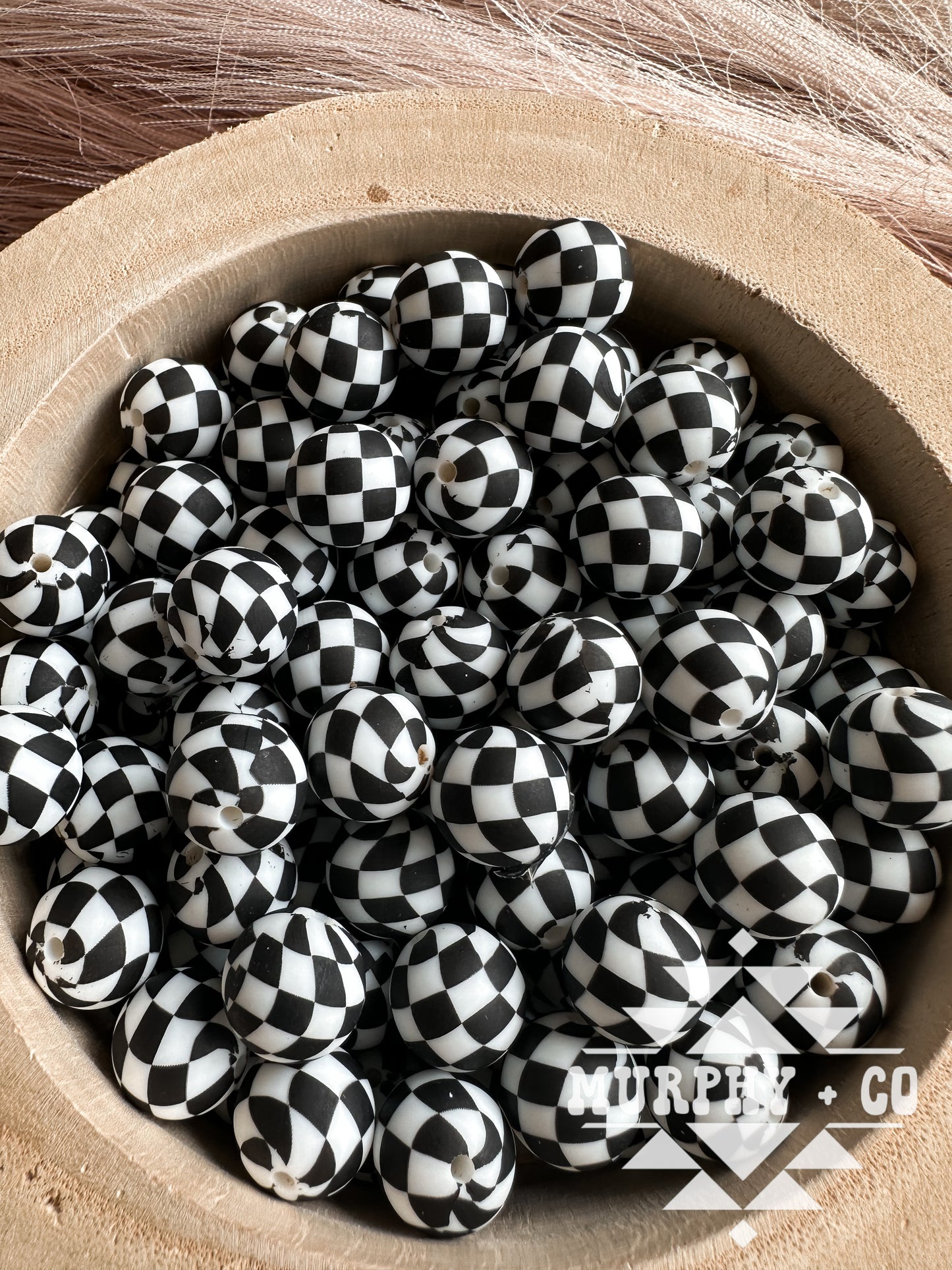 15MM CUSTOM BLACK CHECKER PRINT BEADS