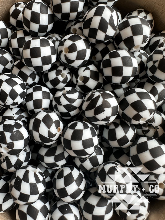 15MM CUSTOM BLACK CHECKER PRINT BEADS