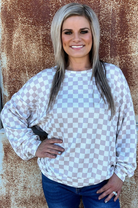 TAN CHECKER SWEATER