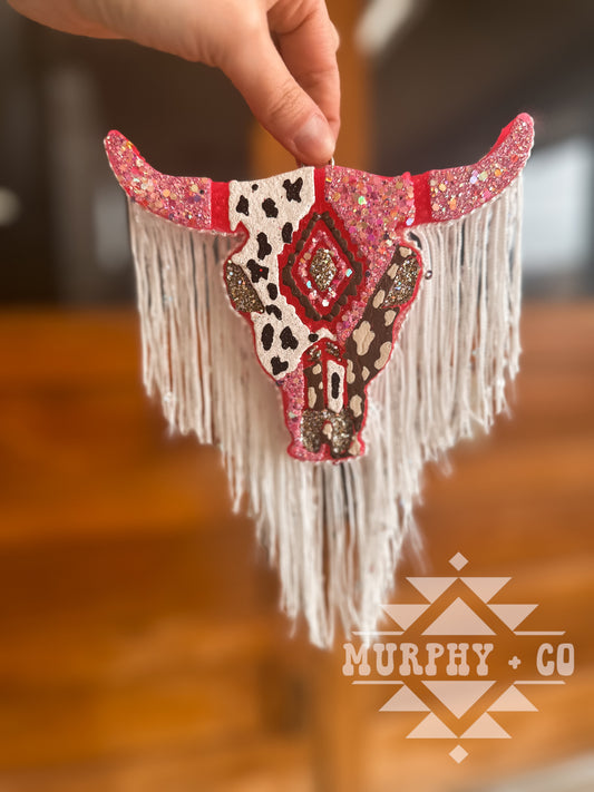 PINK + BROWN COW PRINT BULL SKULL FRESHIE