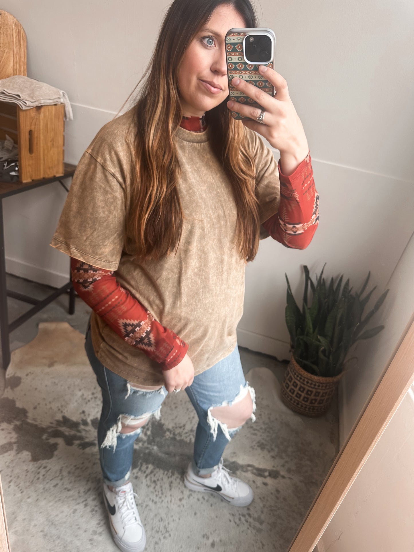 RUST AZTEC MESH LAYERING TOP