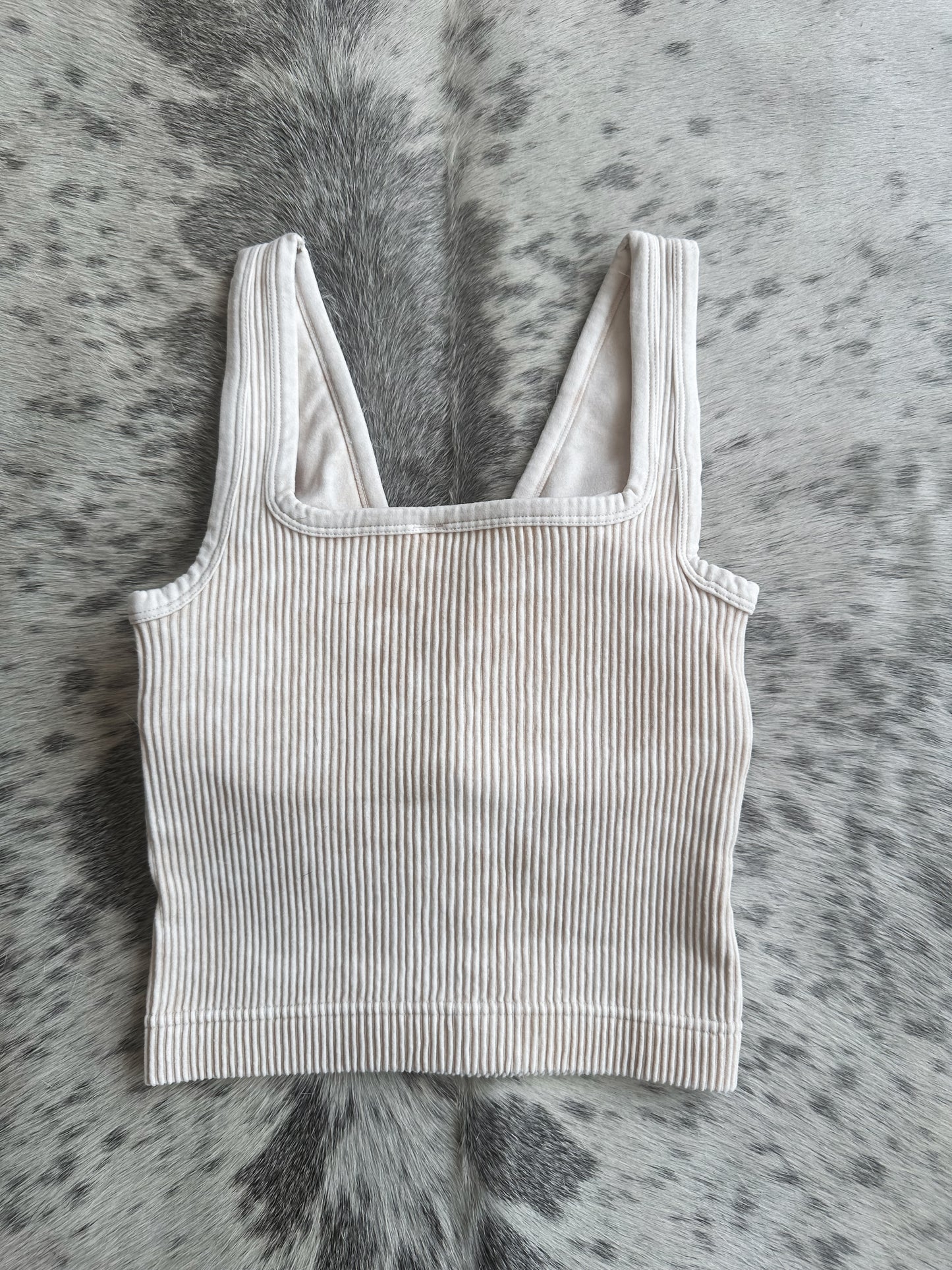 RIBBED CROPPED BRA (PADDED) - SAND BEIGE