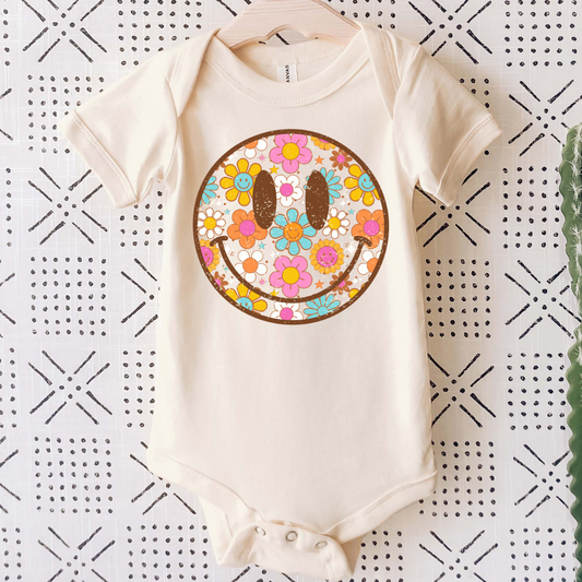 INFANT- FLORAL SMILEY BODY SUIT OR BUBBLE ROMPER