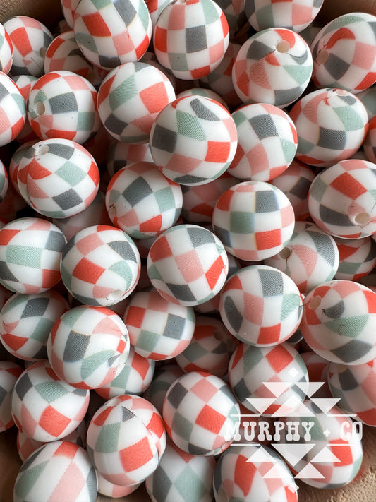 15MM CUSTOM CHRISTMAS CHECKER PRINT BEADS