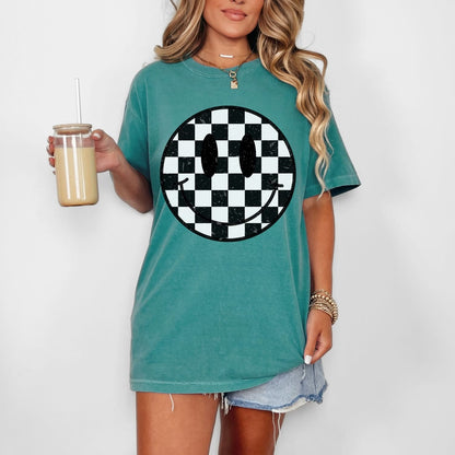 CHECKER SMILEY SHIRT OR SWEATSHIRT