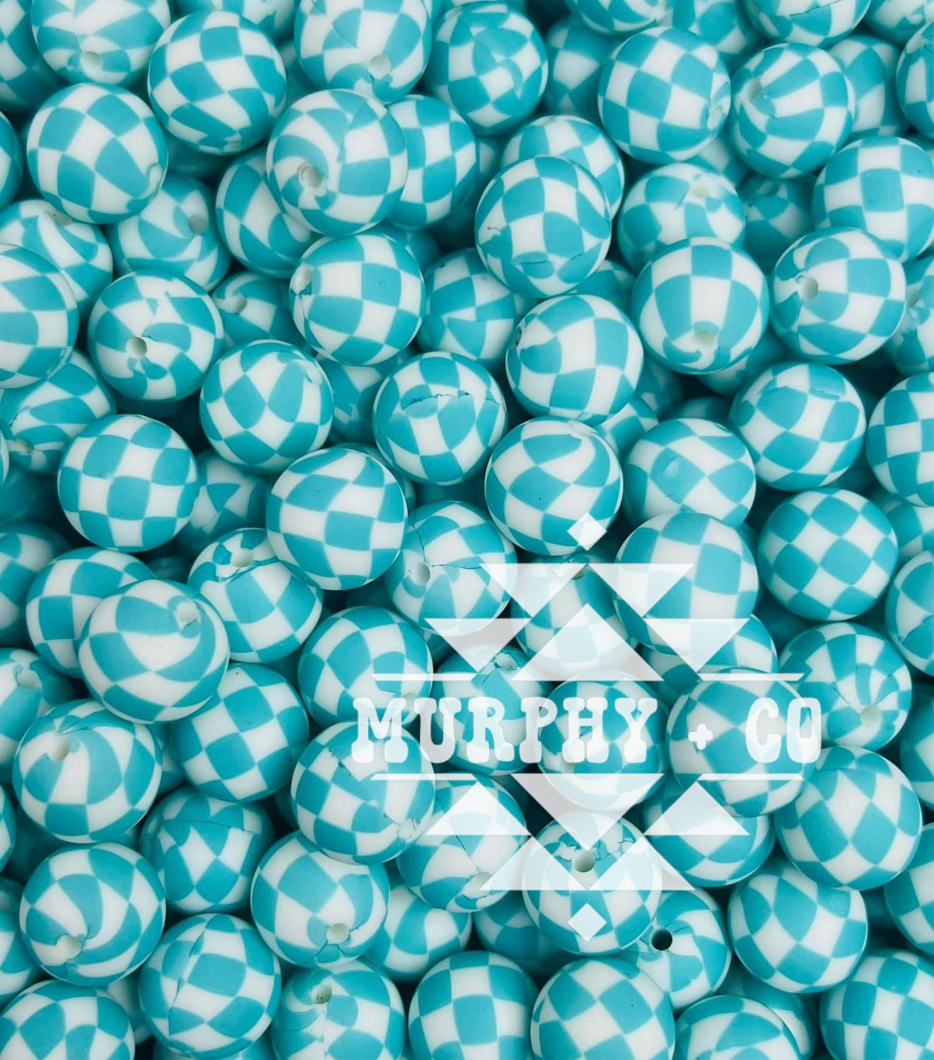 15MM CUSTOM TURQUOISE CHECKER PRINT BEADS