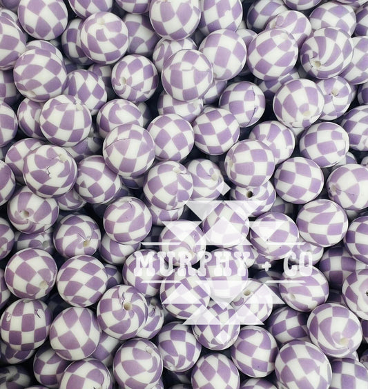 15MM CUSTOM PURPLE CHECKER PRINT BEADS