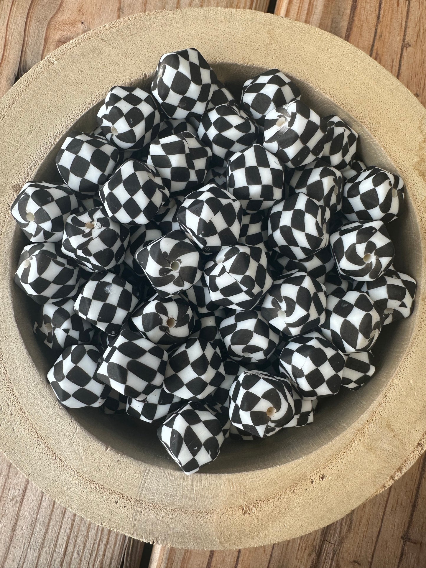 14MM HEXAGON CUSTOM BLACK CHECKER BEADS