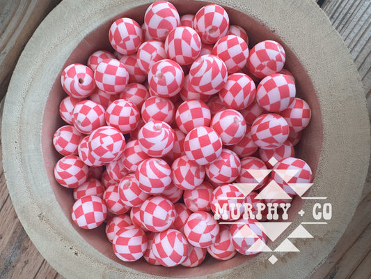 15MM CUSTOM PINK ON PINK CHECKER PRINT BEADS